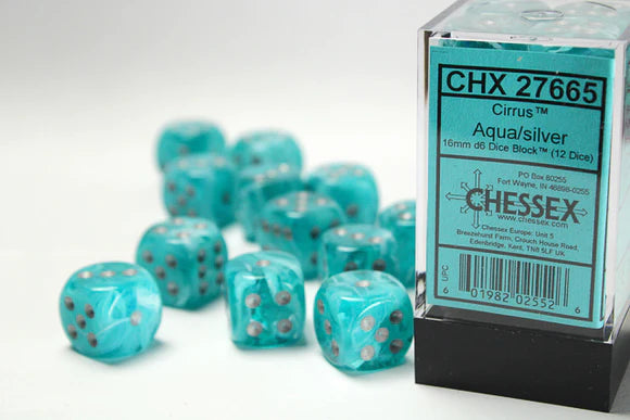 Chessex: D6 Cirrus™ Dice set - 16MM Aqua / Silver