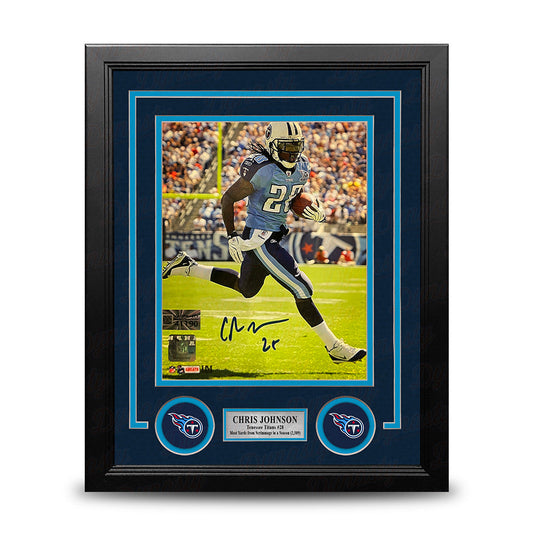 Chris Johnson in Action Tennessee Titans Autographed 8" x 10" Framed Football Photo