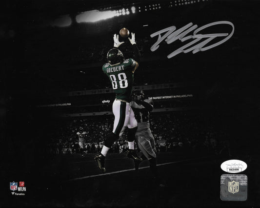 Dallas Goedert End Zone Touchdown Philadelphia Eagles Autographed Blackout Football Photo