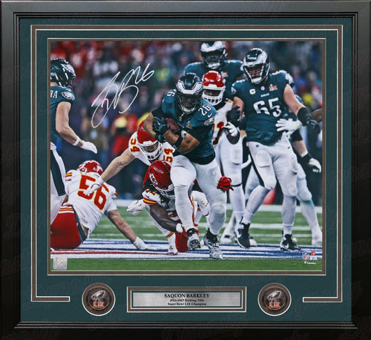 Saquon Barkley Super Bowl LIX Action Philadelphia Eagles Autographed 11" x 14" Framed Football Photo