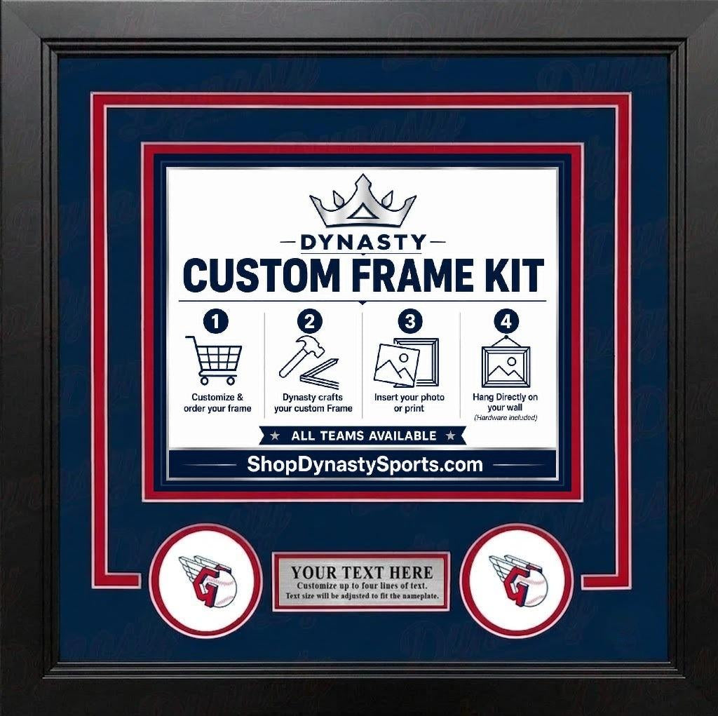 MLB Baseball Photo Picture Frame Kit - Cleveland Indians (Navy Matting, White Trim)
