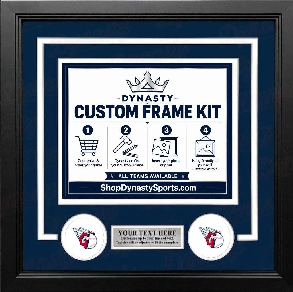 MLB Baseball Photo Picture Frame Kit - Cleveland Indians (Navy Matting, White Trim)