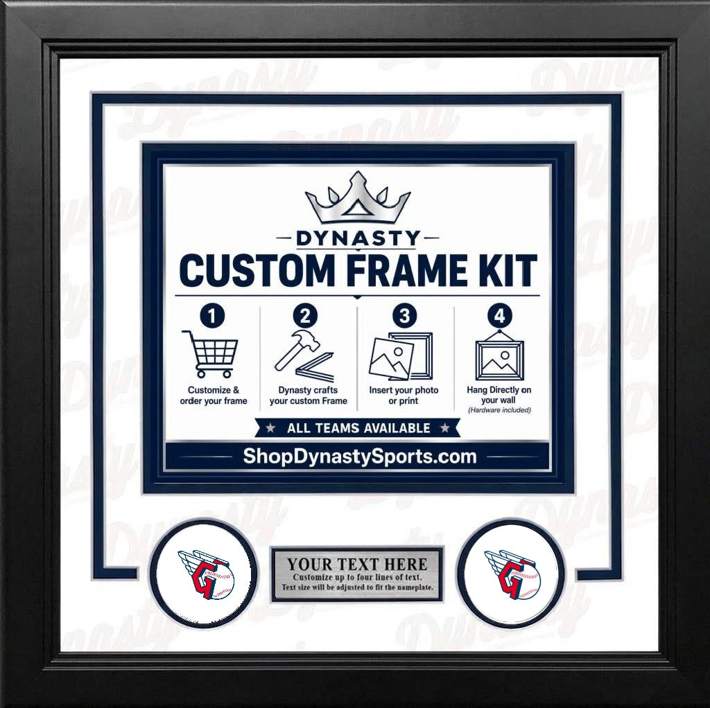 MLB Baseball Photo Picture Frame Kit - Cleveland Indians (Navy Matting, Red Trim)