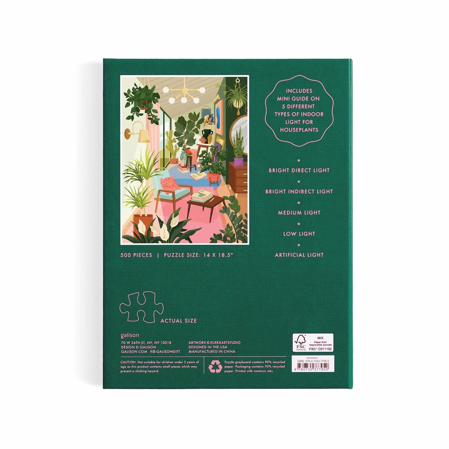 Galison Puzzles: Book Puzzle - 500 Pieces - Lighting 101 - Houseplants