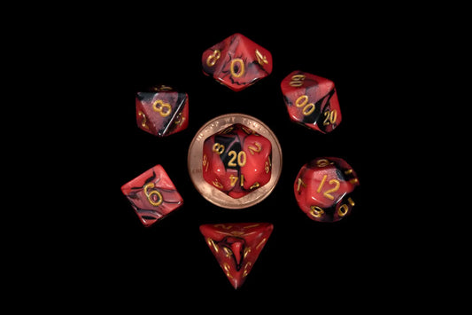 10mm Mini Acrylic Polyhedral Set Red/Black w/ Gold Numbers