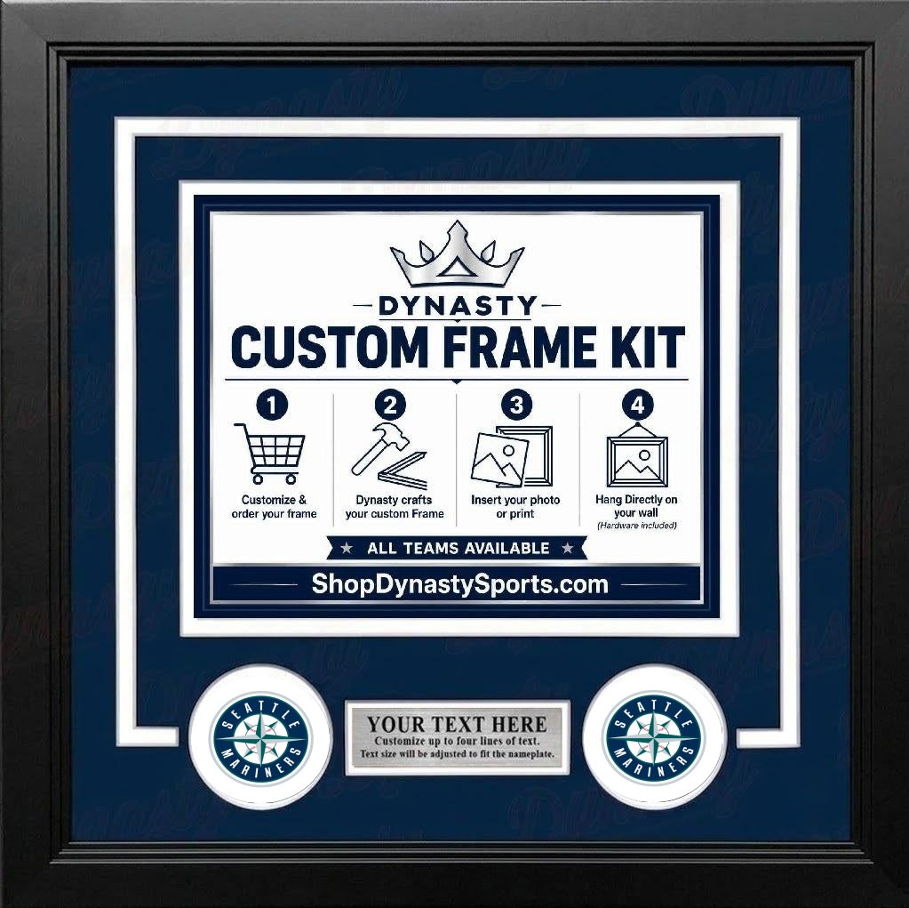 MLB Baseball Photo Picture Frame Kit - Seattle Mariners (Navy Matting, Gray Trim)