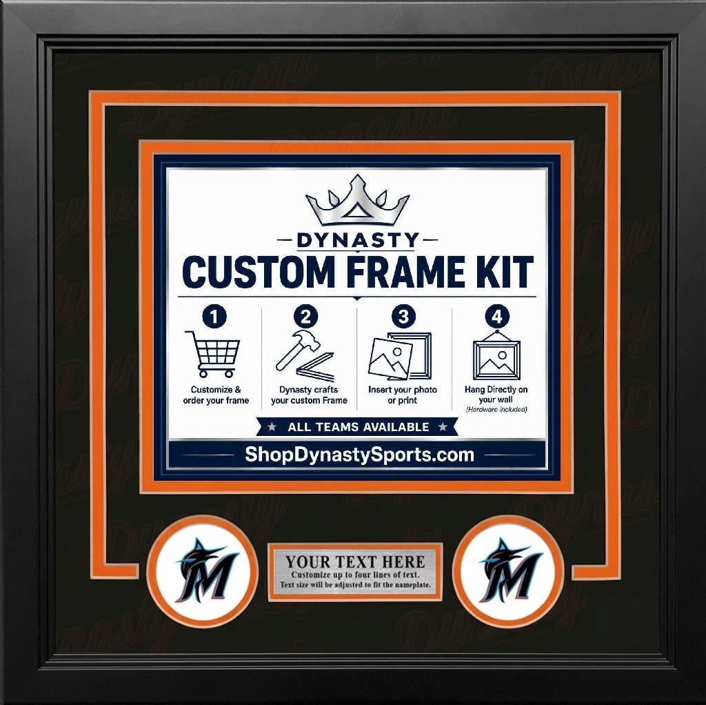 MLB Baseball Photo Picture Frame Kit - Miami Marlins (Orange Matting, White Trim)