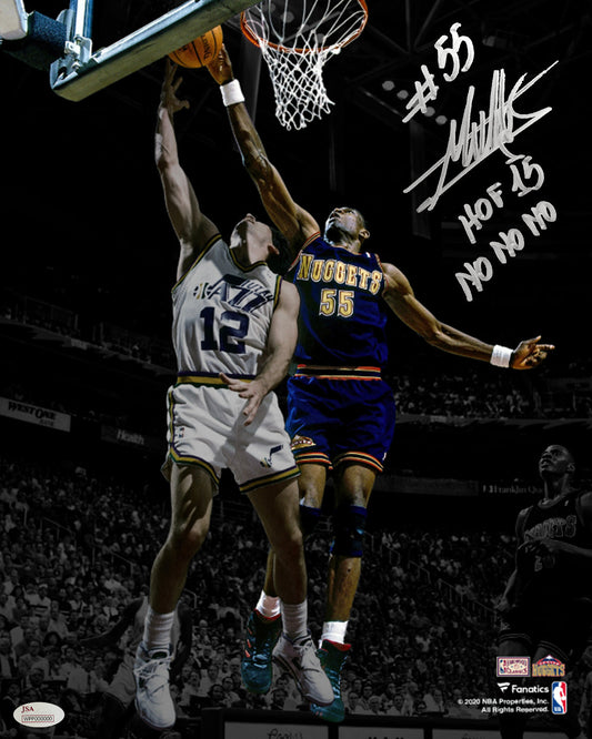 Dikembe Mutombo Denver Nuggets Autographed 16x20 Basketball Photo Inscribed Hall of Fame & No-No-No