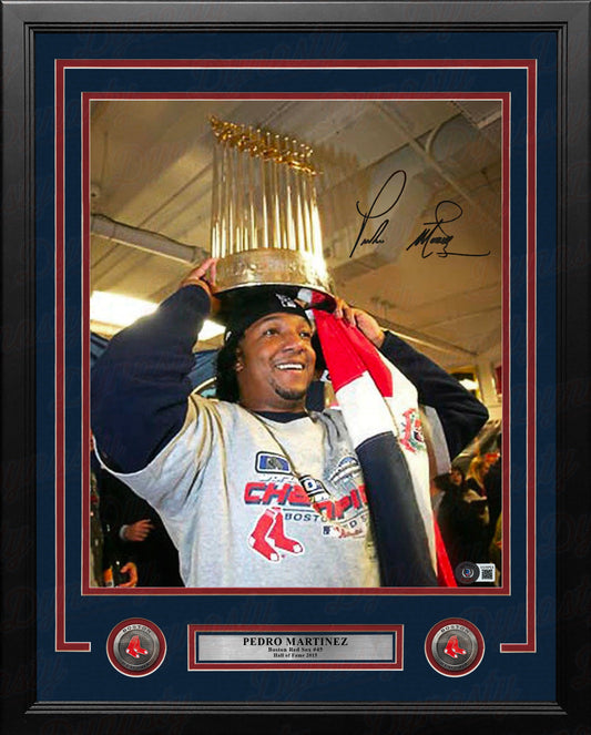 Pedro Martinez 2004 WS Trophy Boston Red Sox Autographed Framed Photo - Beckett Certified