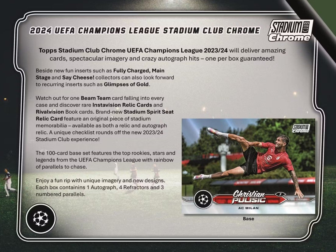2023/24 Topps Stadium Club Chrome UEFA Club Competitions Soccer Hobby Box