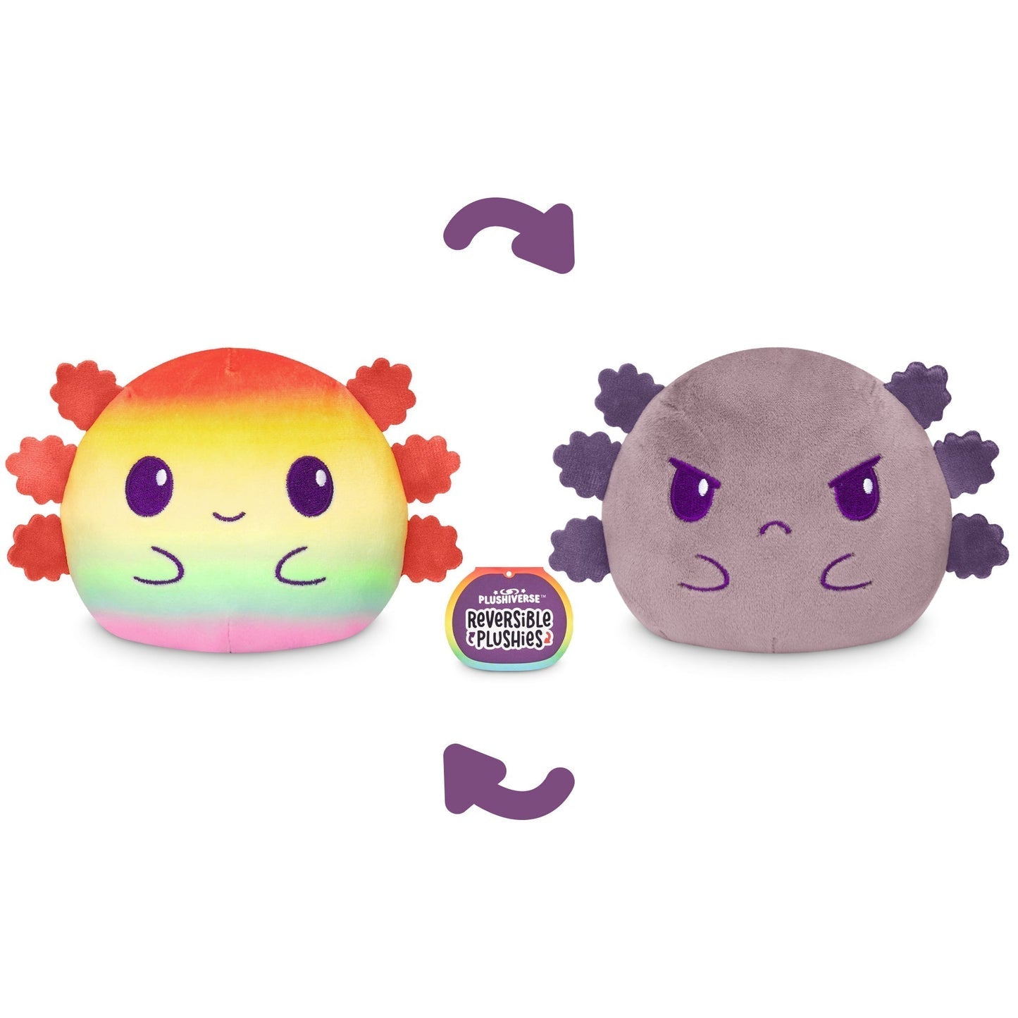 TeeTurtle Reversible Plushie: Kawaii Cuties - Axolotl Rainbows - 4"