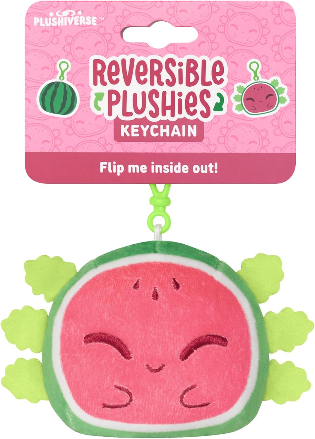 TeeTurtle Reversible Plushies Keychain: Watermelon Axolotl