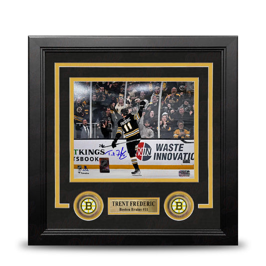 Trent Frederic Goal Celebration Boston Bruins Autographed 8" x 10" Framed Hockey Photo