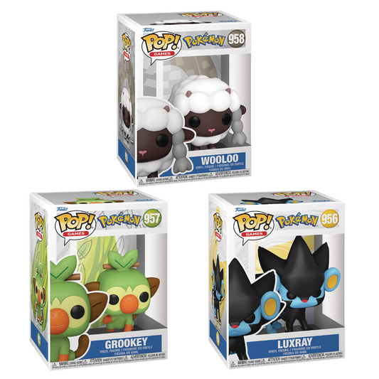 Funko Pop Pokémon Luxray 956 Grookey 957 Wooloo 958 Lot Bundle Set of 3