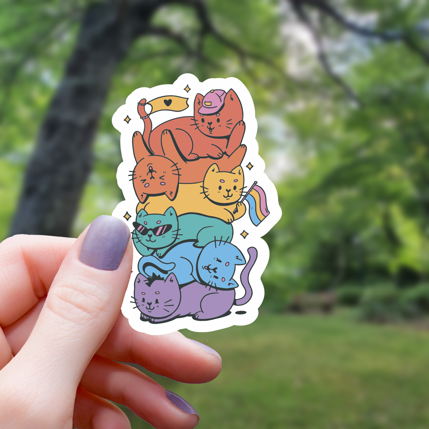 Pride Cat Stack Rainbow Sticker - 3"