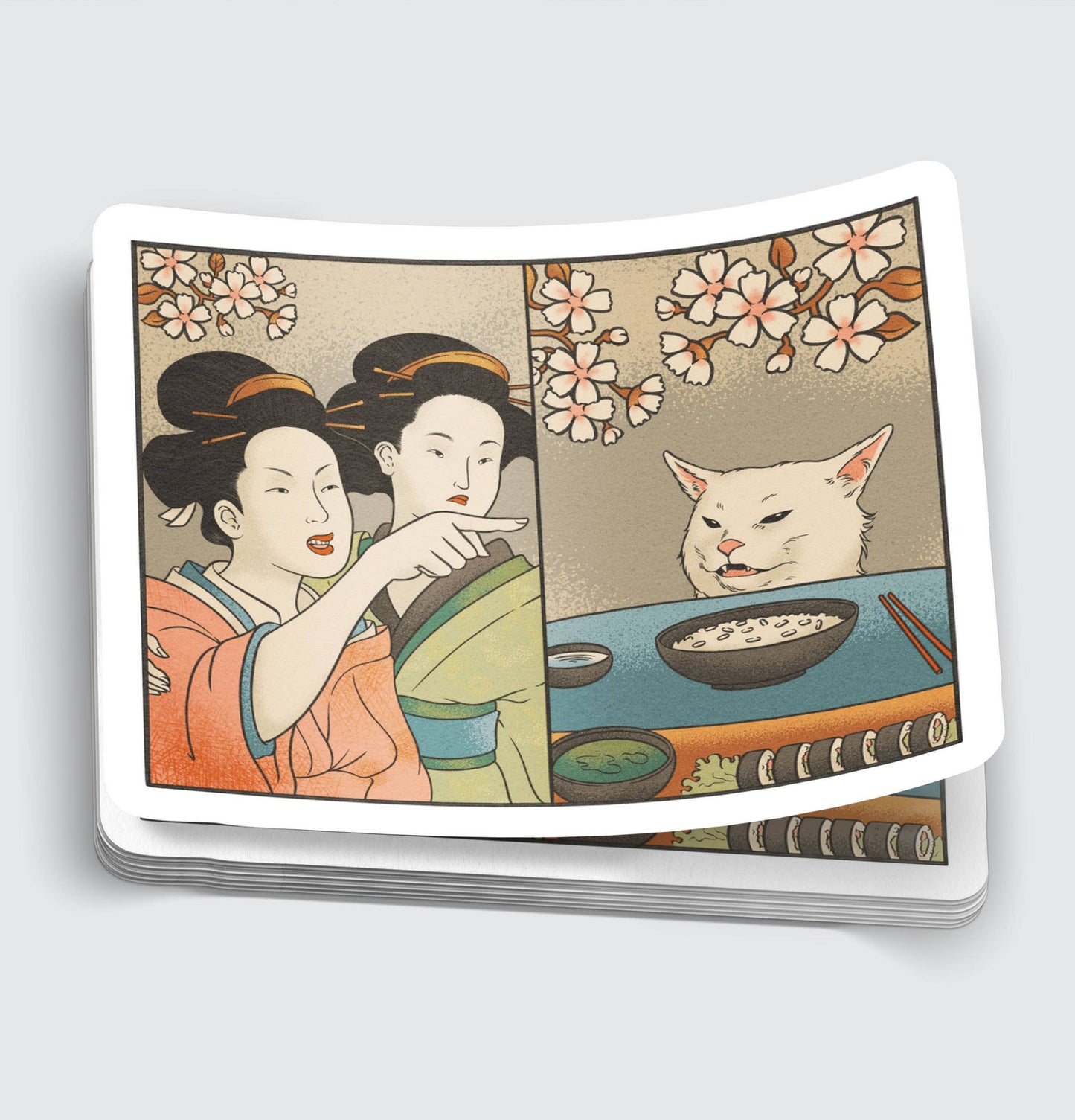 Japanese Women Yelling At Cat Sticker - 3"