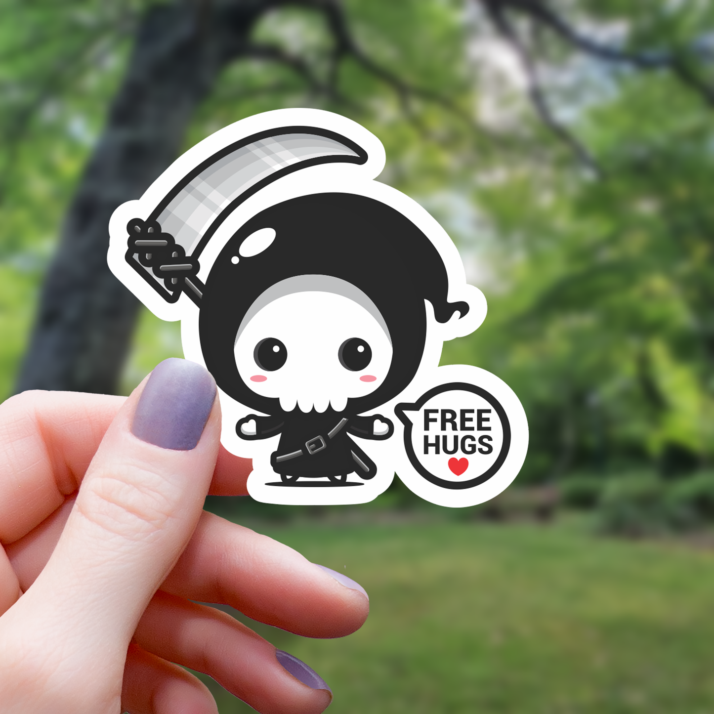 Free Hug Grim Reaper Kawaii Sticker - 3"