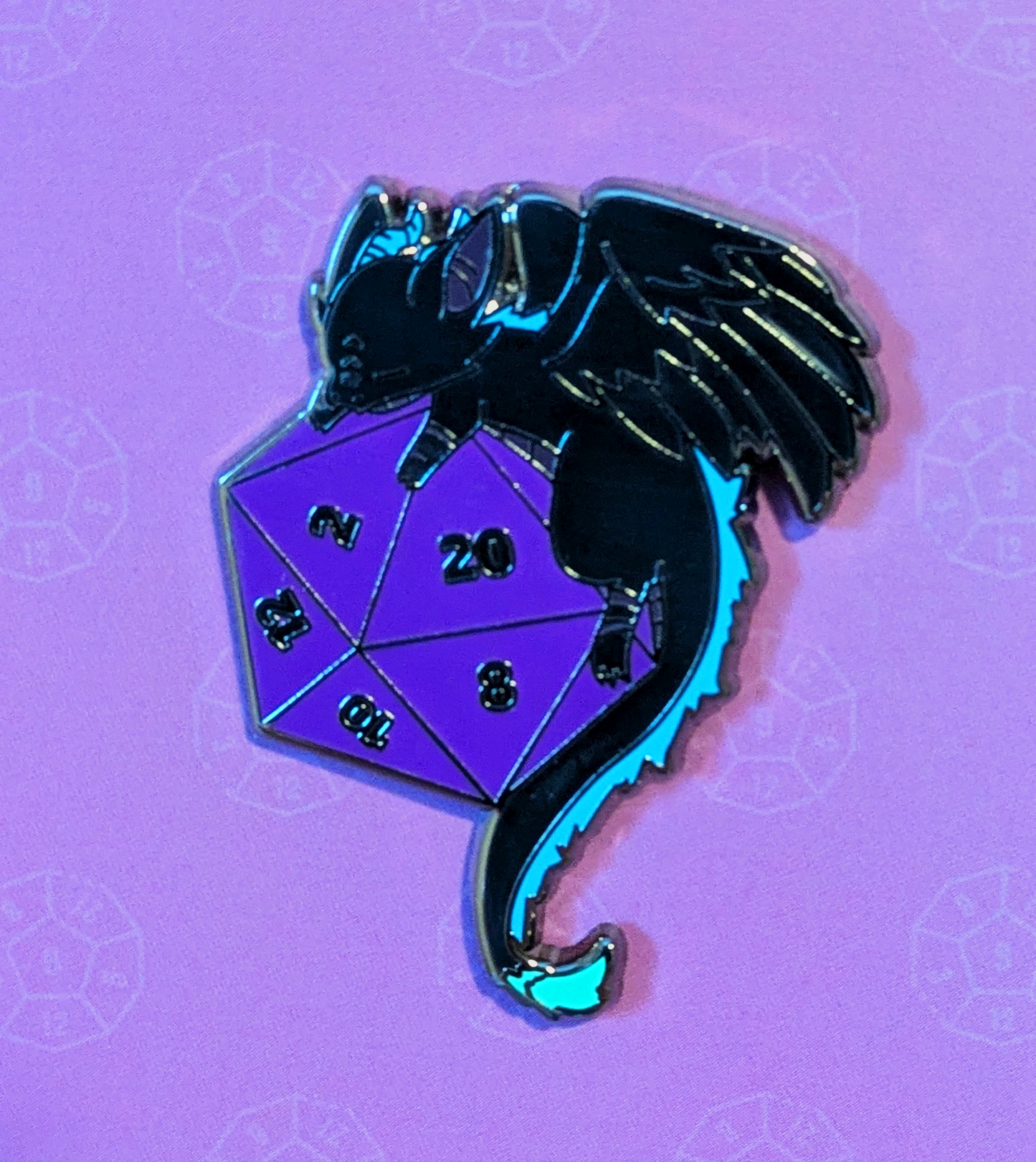 Black Dragon on Polyhedral D20 Hard Enamel Pin - 1.5"