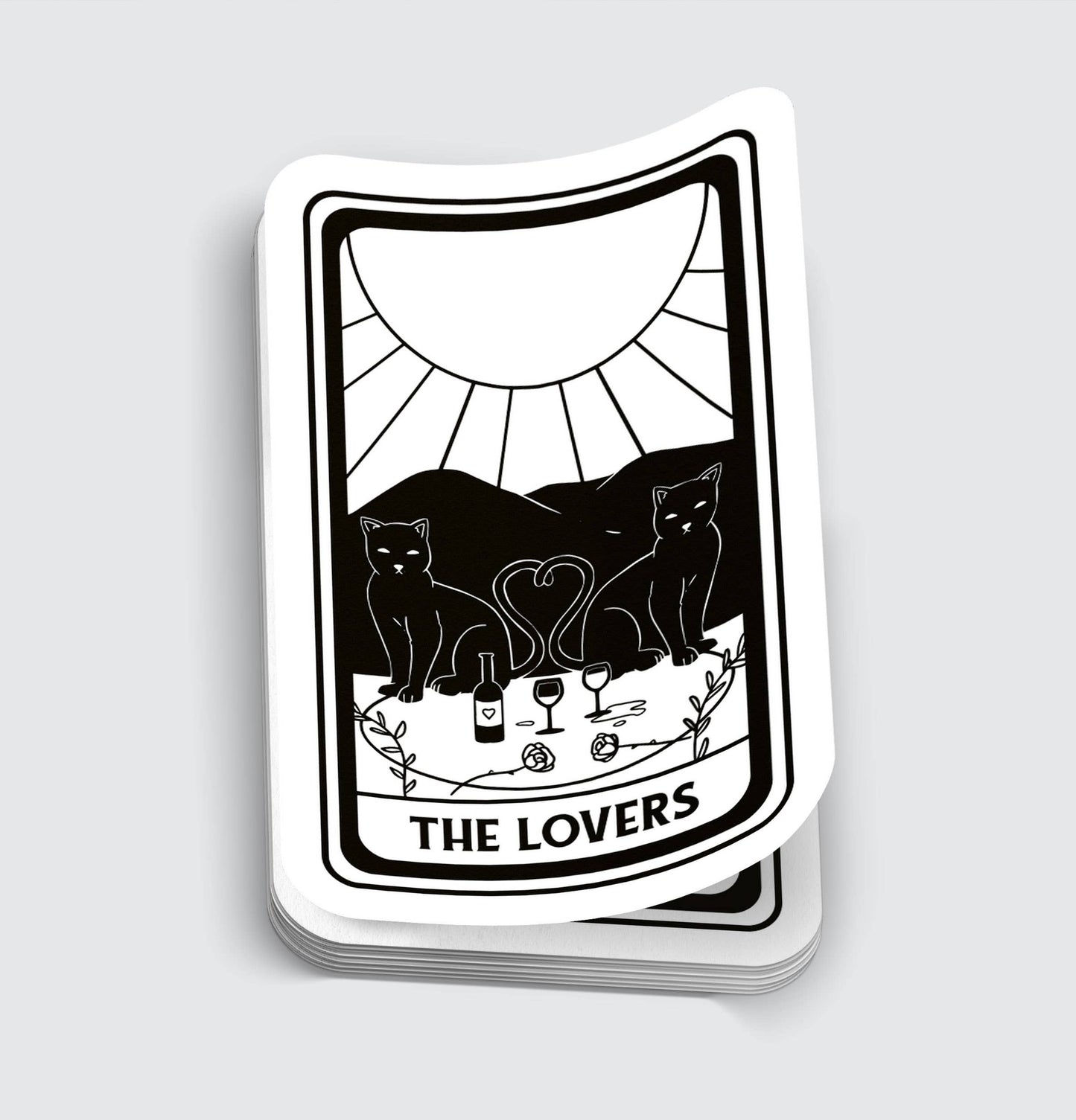 Cat Black and White Lovers Tarot Card Sticker - 3"