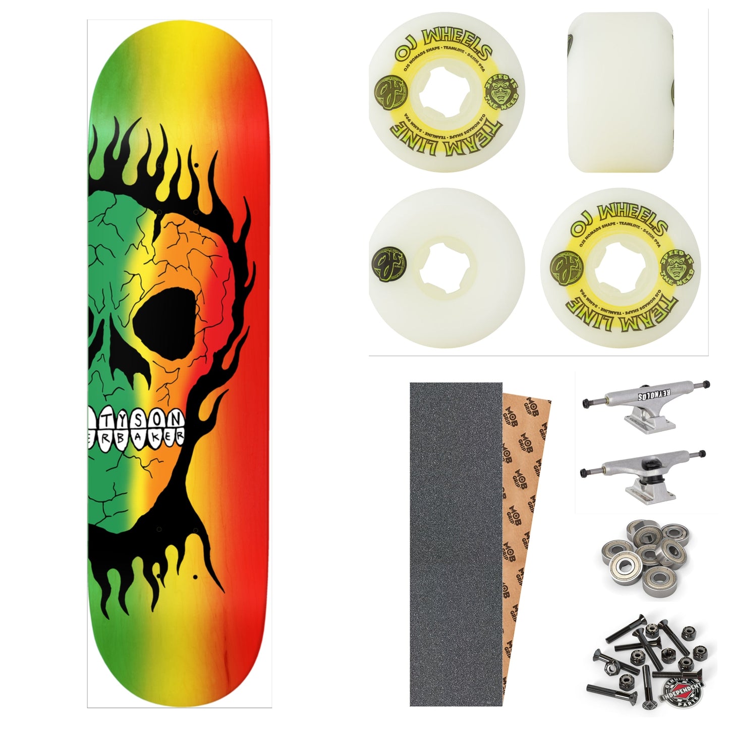 Baker Peterson Rasta Skull 8.25” (B2 Shape) Complete Skateboard