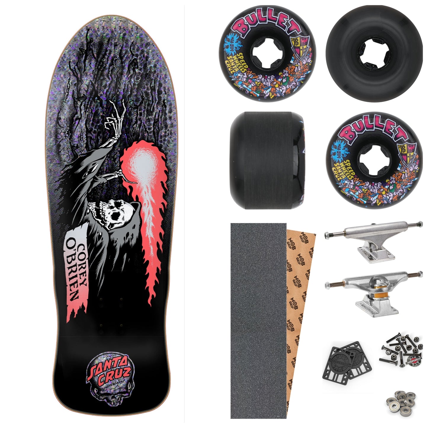 **PRE-ORDER** Santa Cruz O'Brien "Reaper" Silver Kaleidoscope 9.85" Complete Skateboard