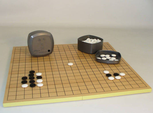 GO - Slotted wood GO Board with GO stones and plastic bowls