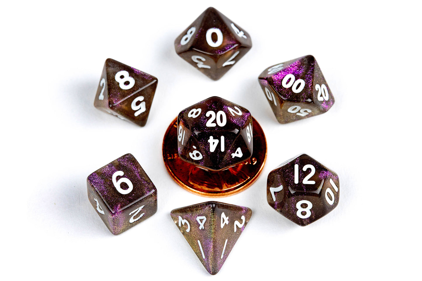 10mm Mini Dice Acrylic Polyhedral Set in Tube - Stardust Supervolcano