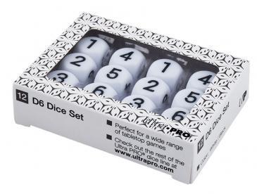 12-Set D6 White Dice with Black Large Numbering