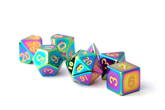 16mm Colored Metal Polyhedral Dice Set - Torched Rainbow 014