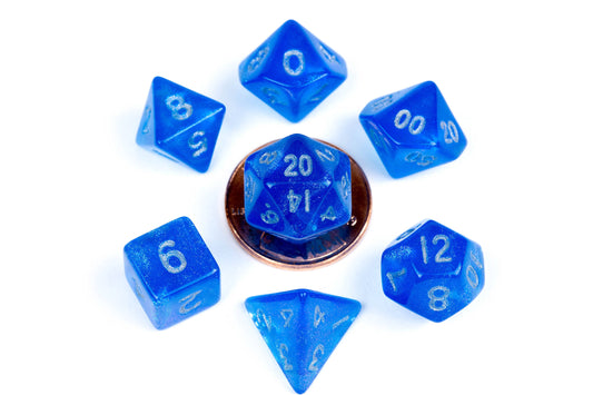 10mm Mini Acrylic Polyhedral Set Stardust Blue w/Silver Numbers
