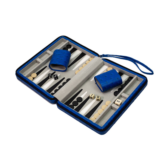 Travel Backgammon Set (Blue Ostrich) - Brouk & Co